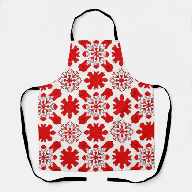 🌸 Red White Snowflake Cosy Home Style 🌸 Apron (Front)