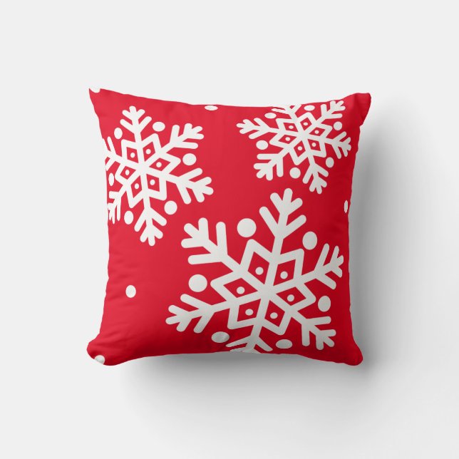 Red White Snowflake Modern Classic Cushion (Front)