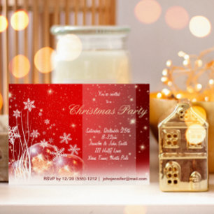Red & White Snowflake  Ornament Christmas Party Invitation