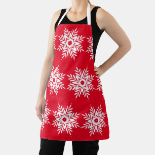 Red White Snowflake Pattern Apron