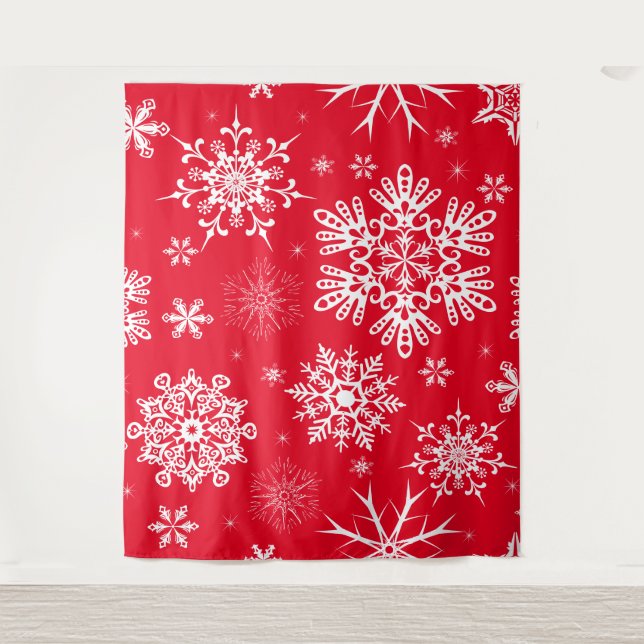Red white snowflake pattern Christmas cheer Tapestry (Front)