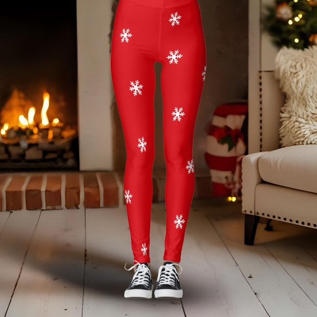 Red White Snowflake Pattern Christmas Holiday Leggings (Creator Uploaded)