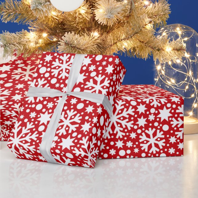 Red white snowflake pattern wrapping paper (Holidays)