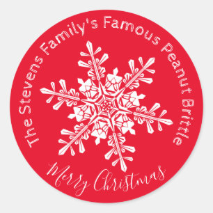 Red White Snowflake Peanut Brittle Classic Round Sticker