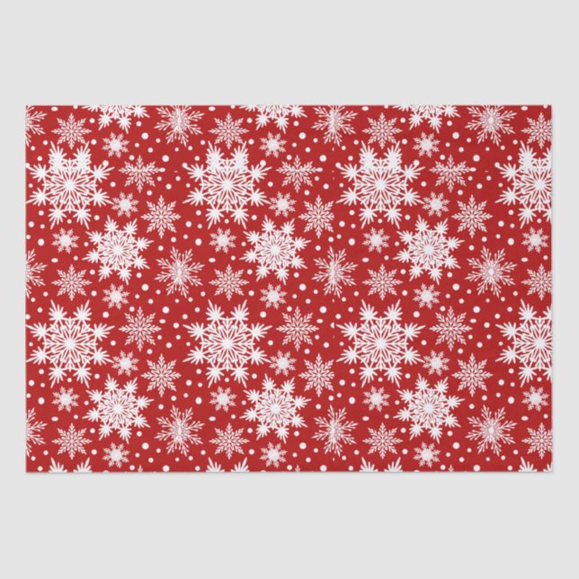 Red & White Snowflake Seamless Pattern  Tissue Paper (Front)
