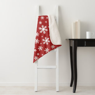 Red White Snowflake Snow Winter Christmas Holidays Sherpa Blanket