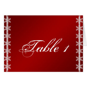 Red White Snowflake Winter Wedding Table Number