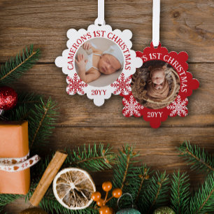Red White Snowflakes Baby's 1st Christmas Tree Decoration Card