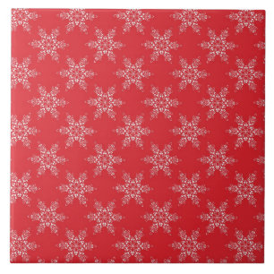 Red White Snowflakes Ceramic Tile