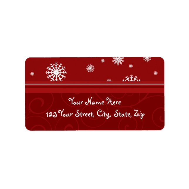 Red White Snowflakes Christmas Address Labels (Front)