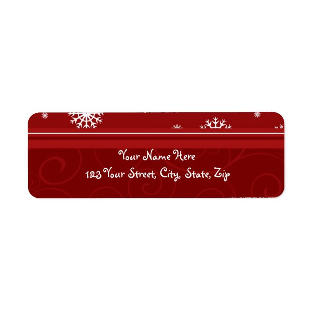 Red White Snowflakes Christmas Address Labels (Front)