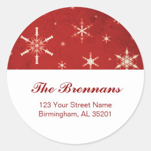 Red & White Snowflakes Christmas Address Labels US