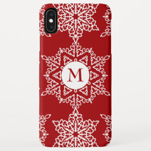 Red White Snowflakes Christmas Holiday Monogram iPhone XS Max Case