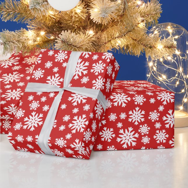 Red White Snowflakes Christmas Holiday  Wrapping P Wrapping Paper (Holidays)