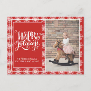 Red White Snowflakes Happy Holidays Christmas Postcard