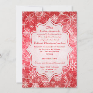 Red, White Snowflakes Holiday Party Invitation