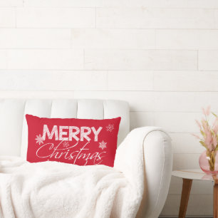 Red & White Snowflakes Merry Christmas Lumbar Cushion