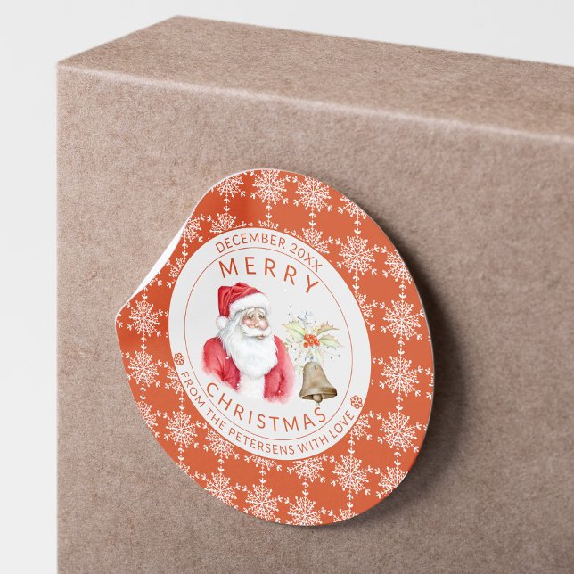 Red White Snowflakes Merry Christmas Santa Classic Round Sticker (Creator Uploaded)