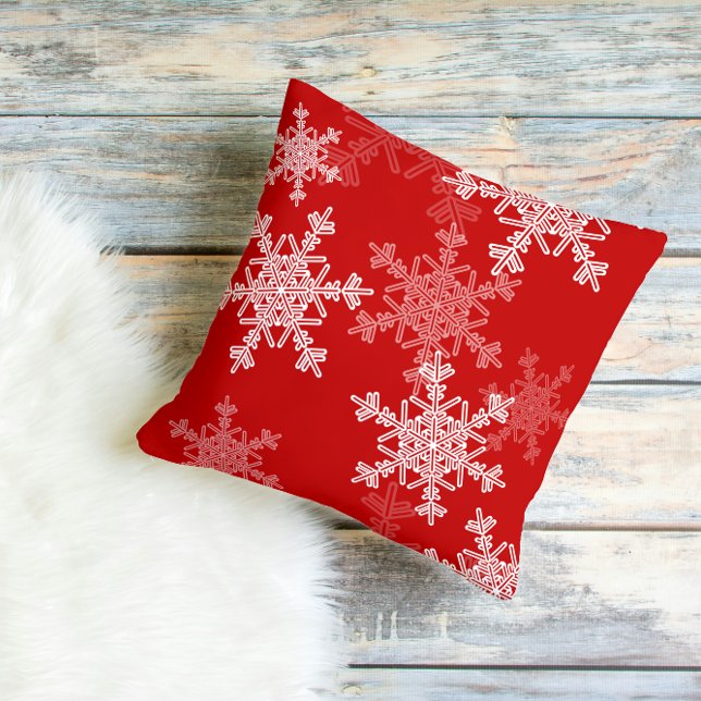 Red White Snowflakes Minimalist Christmas Cushion (Creator Uploaded)
