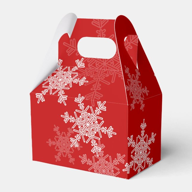 Red White Snowflakes Minimalist Christmas Favour Box (Front Side)
