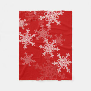 Red White Snowflakes Minimalist Christmas Fleece Blanket