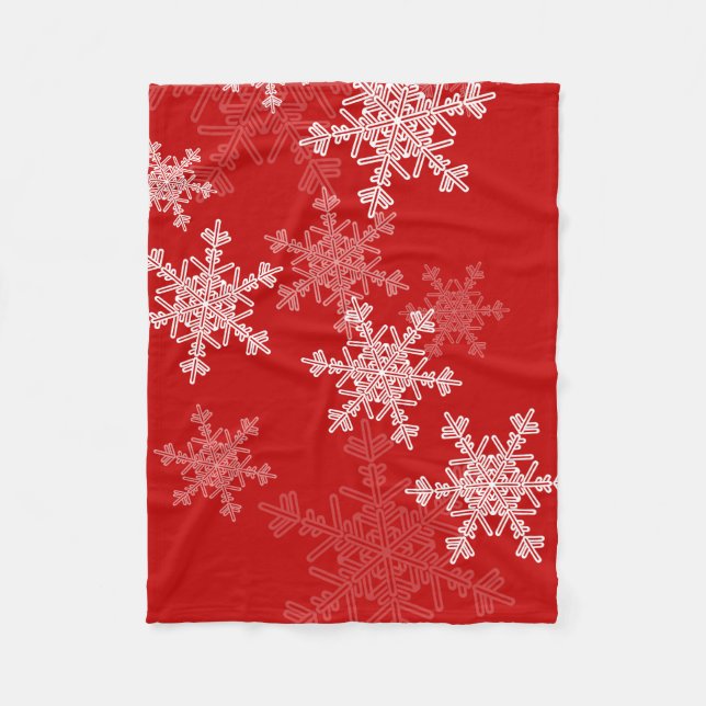 Red White Snowflakes Minimalist Christmas Fleece Blanket (Front)