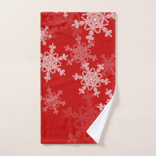 Red White Snowflakes Minimalist Christmas Hand Towel