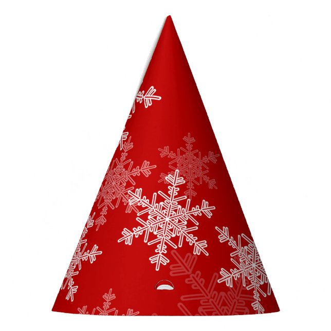 Red White Snowflakes Minimalist Christmas Party Hat (Left)
