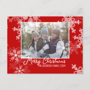 Red White Snowflakes Minimalist Christmas Photo Holiday Postcard