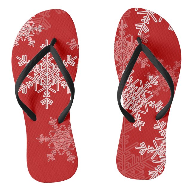 Red White Snowflakes Minimalist Christmas Thongs (Footbed)
