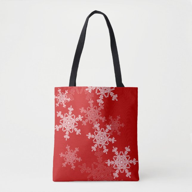 Red White Snowflakes Minimalist Christmas Tote Bag (Front)