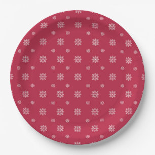 Red & White Snowflakes Simple Modern Christmas  Paper Plate