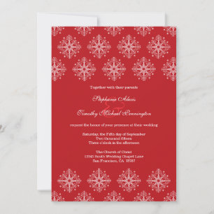 Red + white snowflakes winter wedding invitation
