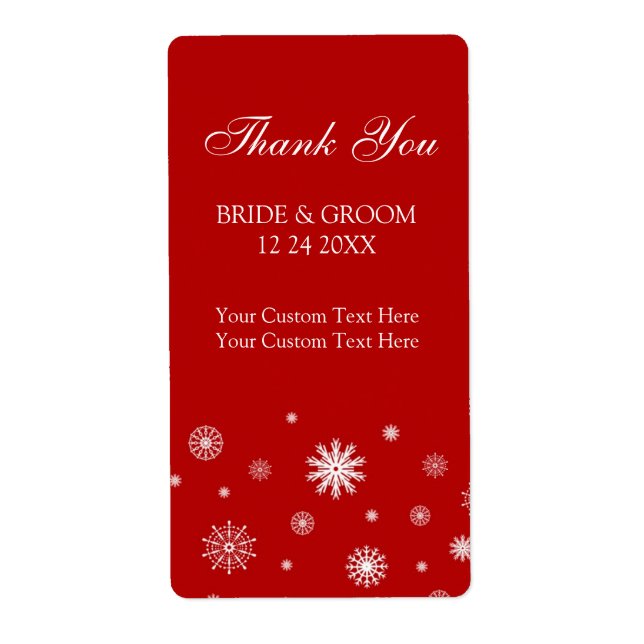 Red White Snowflakes Winter Wedding Labels (Front)