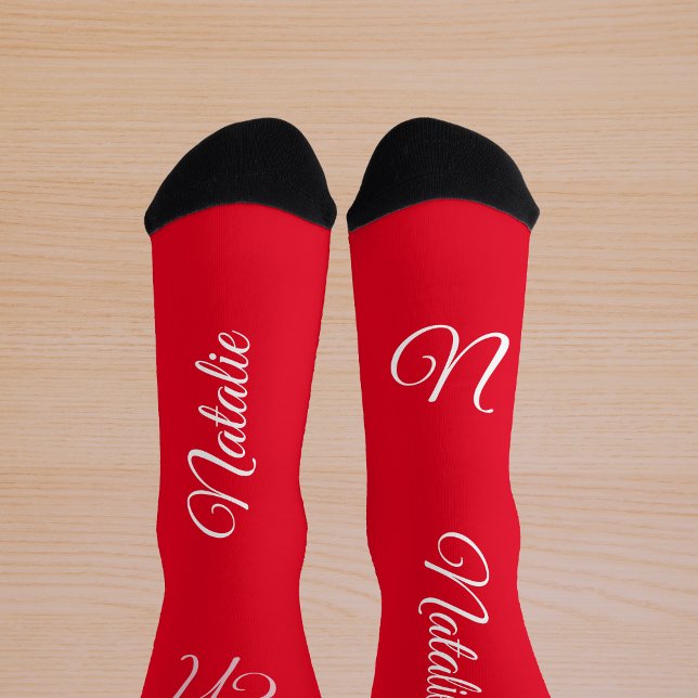 Red  white solid colour monogrammed  socks (Creator Uploaded)