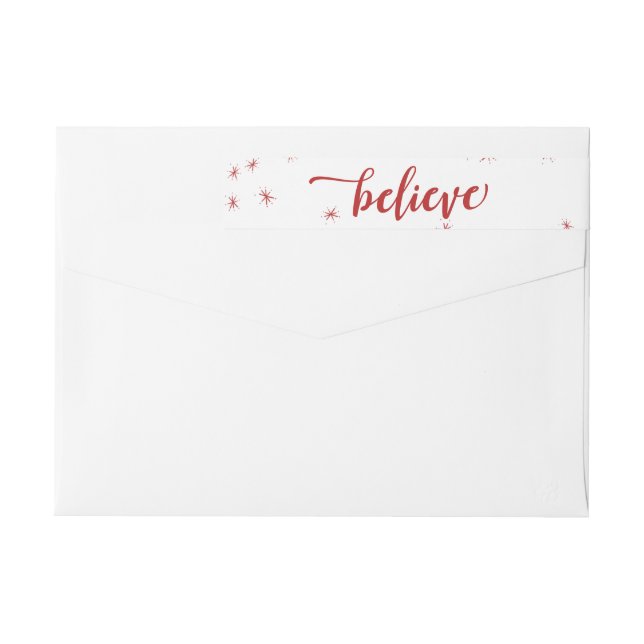 Red & White Sparkle Believe Holiday Wrap Around Label (Back)