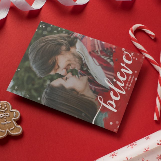 Red & White Sparkle Believe in the Magic Christmas Invitation (Creator Uploaded)