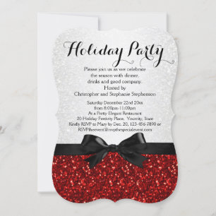 Red/White Sparkly Bow Shaped Holiday Party Invitation