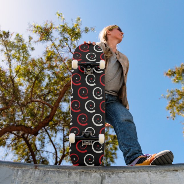 Red & White Spiral Pattern Skateboard (Outdoor 1)