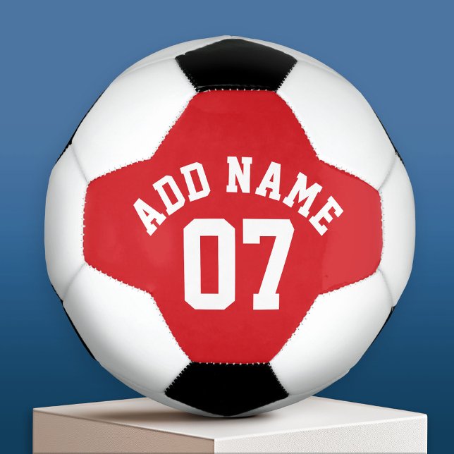 Red & White Sports Jersey Custom Name Number Soccer Ball (Custom Soccer Ball)