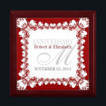 Red White Square Lace Wedding Anniversary Gift Box<br><div class="desc">Unique and Stylish fractal art lace in red and white - Exquisite and elegant custom Wedding, Anniversary or engagement present. Personalise with names, anniversary date and monogram or numbers - made into a wonderful wooden gift box to keep trinkets, jewellery box for your special keepsakes. Makes a wonderful gift -...</div>