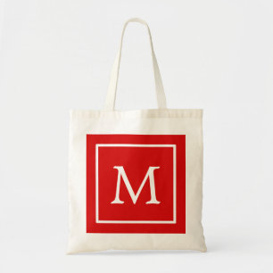 Red & White Square Personalised Custom Monogram Tote Bag