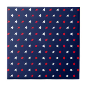 Red white stars, navy blue american style pattern ceramic tile