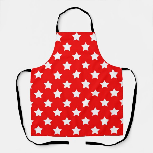 Red White Stars Pattern Decorative Apron (Front)