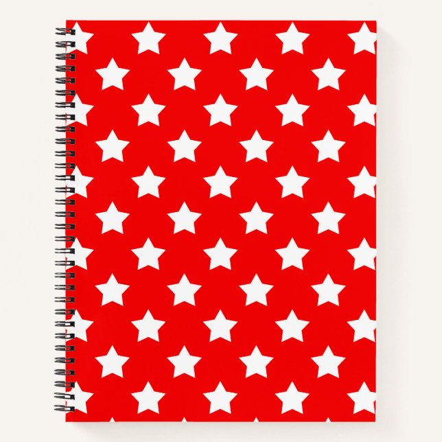 Red White Stars Pattern Decorative Notebook (Front)