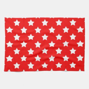 Red White Stars Pattern Decorative Tea Towel