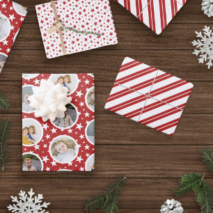Red White Stars Stripes Photo Collage Christmas Wrapping Paper Sheet