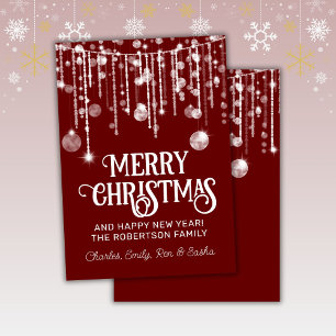 Red White String Lights Christmas Holiday Card