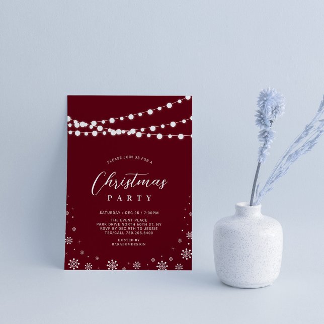 Red & White | String Lights Christmas Party Invitation (Creator Uploaded)