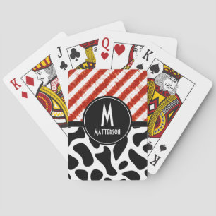 Red White Stripe Black Pattern Monogram Playing Cards